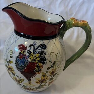 Vibrant Ceramic Rooster Pitcher with Green Handle